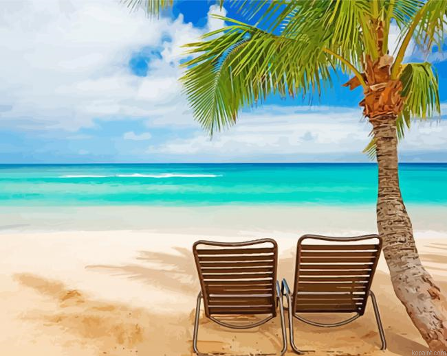Palm Tree And Beach Chairs Paint By Numbers