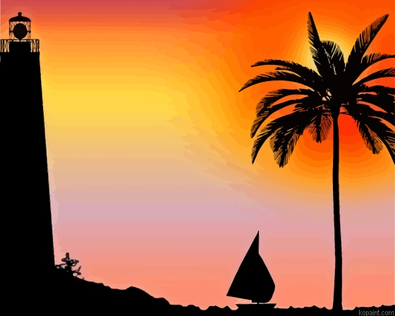 Palm Trees With Lighthouse Silhouette Paint By Numbers