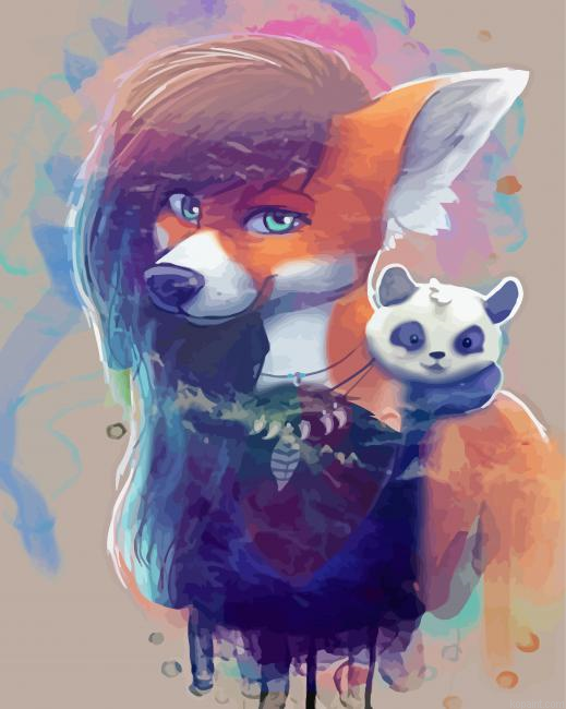 Panda And Fox Art Painting By Numberss.png