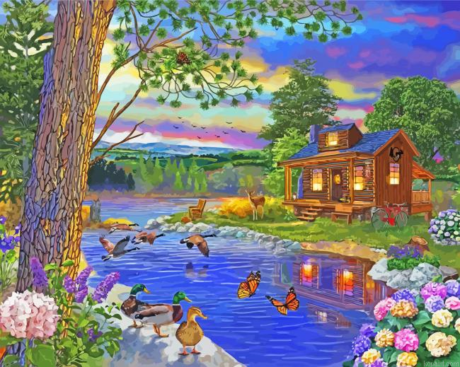 Peace River Cabin Art Painting By Numberss.png