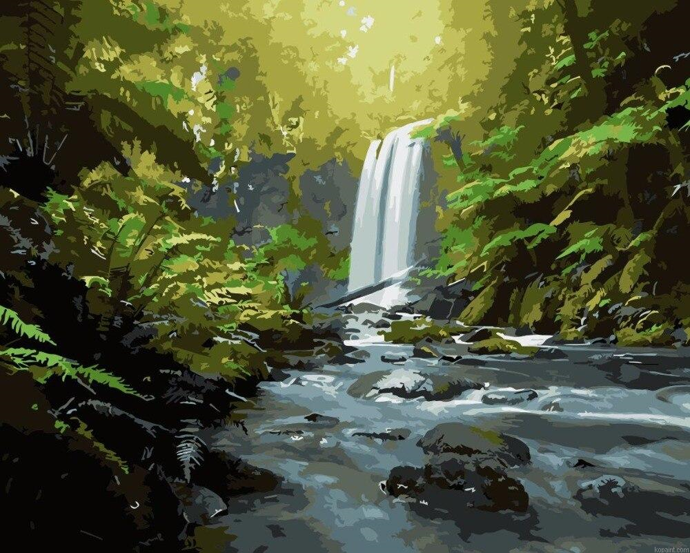 Peaceful Waterfall Scenery Landscape Painting By Numberss.png