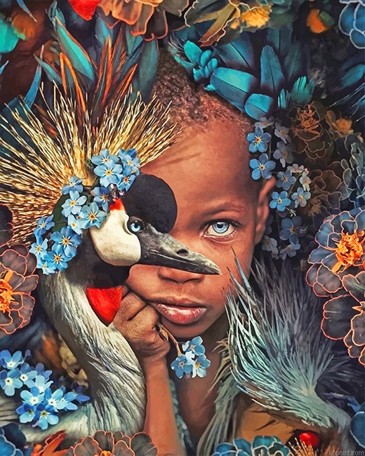 Peacock African Boy New Painting By Numberss.png