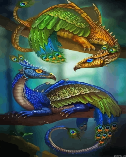 Peafowl Dragons Painting By Numberss.png