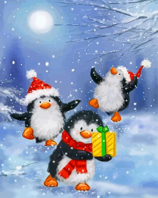 Penguins Celebrating The Xmas Painting By Numberss.png