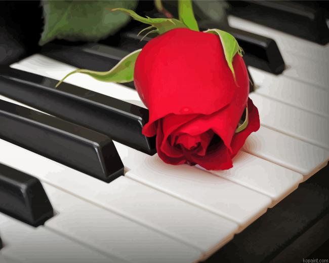 Piano With Red Rose Paint By Numbers