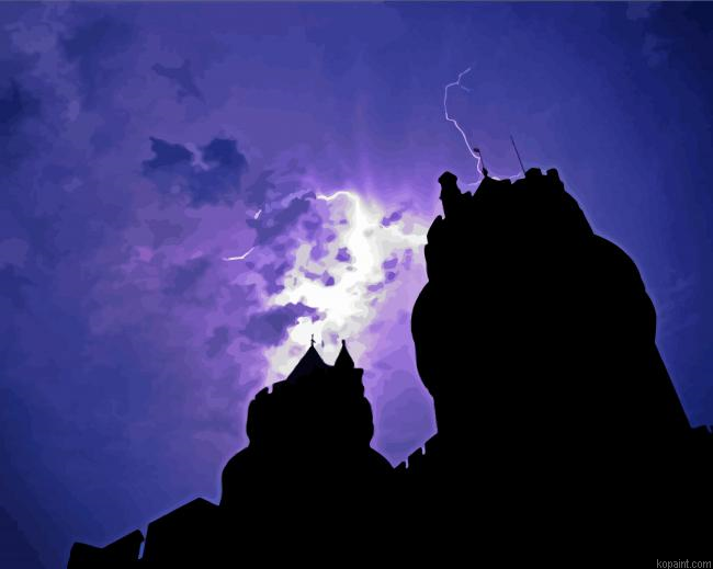 Pierrefonds Castle Silhouette And Lightning Painting By Numberss.png