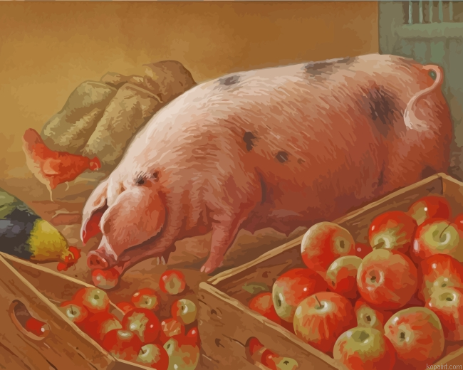 Pig Eating Apples Painting By Numberss.png