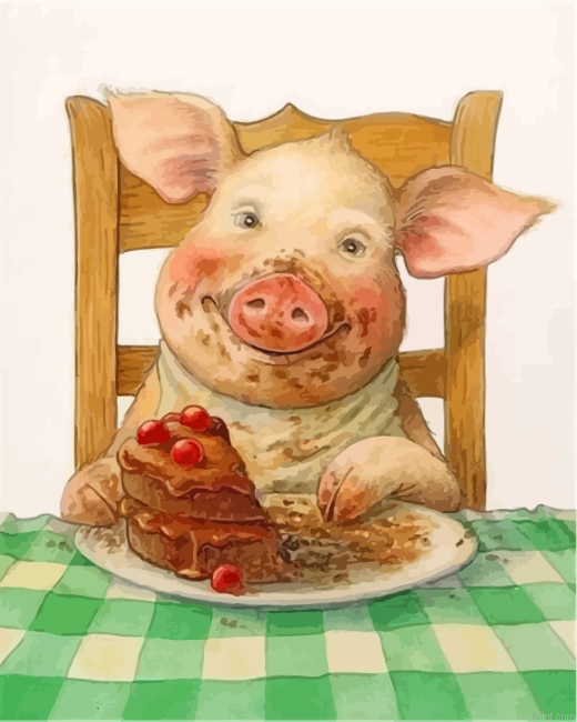 Pig Eating Cake Painting By Numberss.png