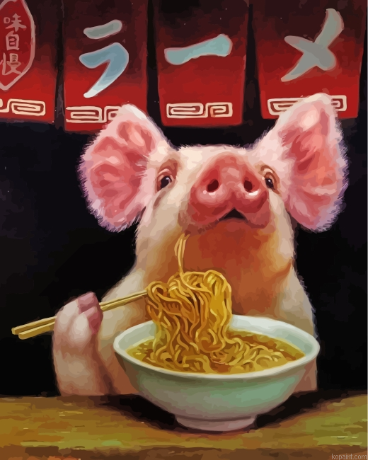 Pig Eating Noodles Painting By Numberss.png