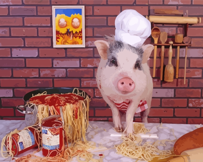 Pig Eating Spaghetti Painting By Numberss.png