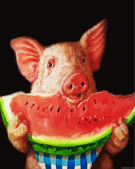 Pig Eating Watermelon Painting By Numberss.png
