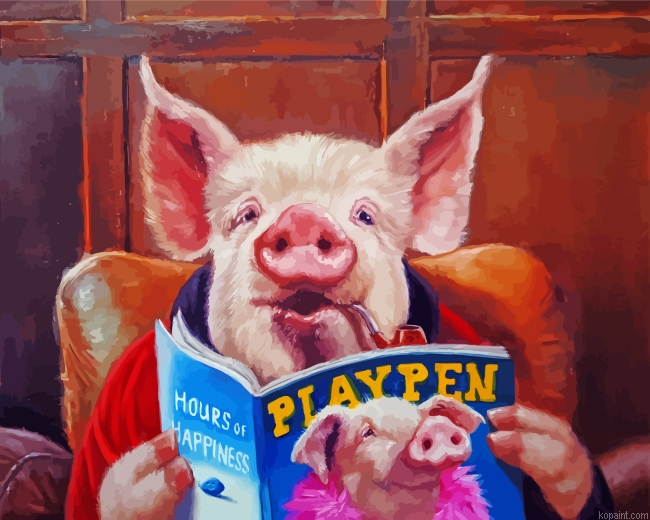 Pig Reading A Magazine Painting By Numberss.png