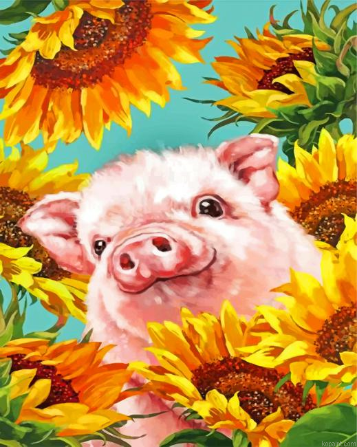 Pig With Sunflowers Painting By Numberss.png