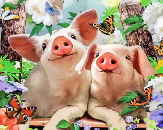 Pigs And Flying Monarch Butterflies Paint By Numbers