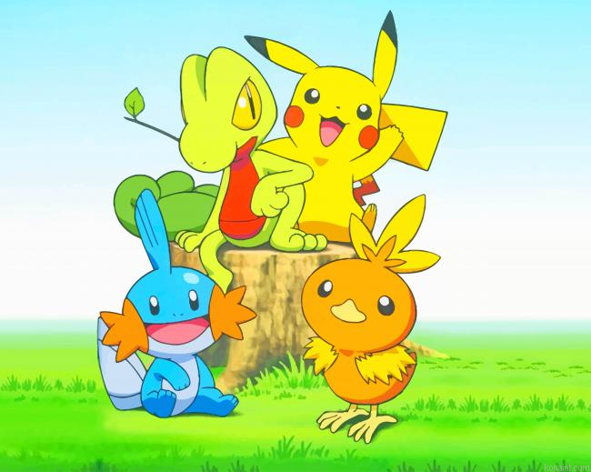 Pikachu Treecko Pokemon New Painting By Numberss.png