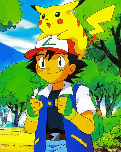 Pikachu With Ash Paint By numbers