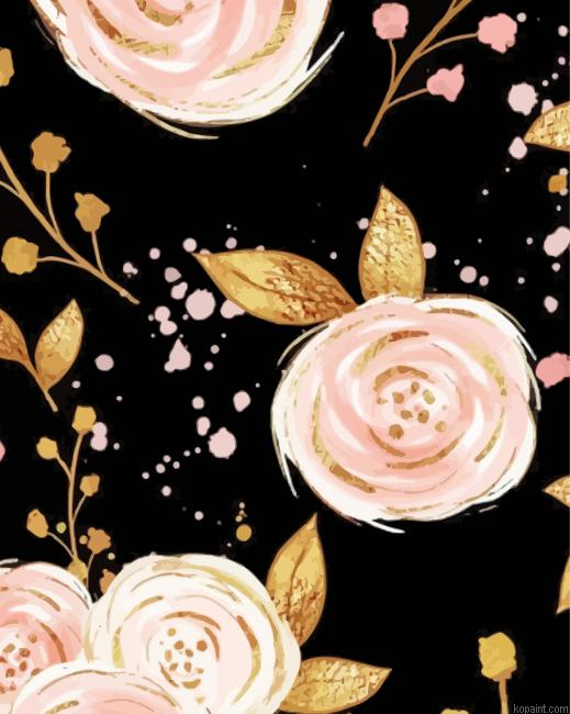Pink And Gold Flowers Painting By Numberss.png