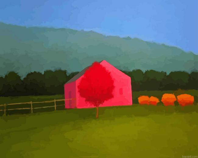 Pink Barn Art Painting By Numberss.png