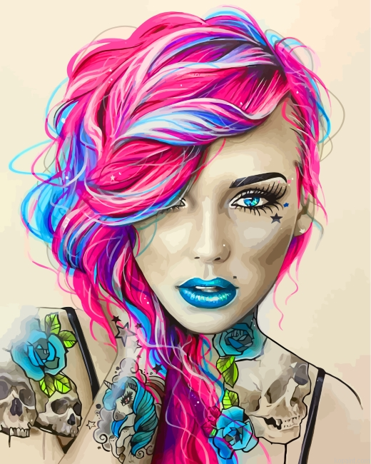 Pink Blue Hair Girl Painting By Numberss.png