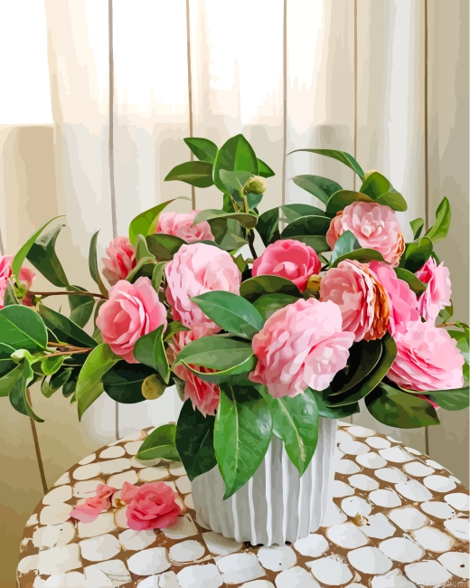 Pink Camellia Bouquet Painting By Numberss.png