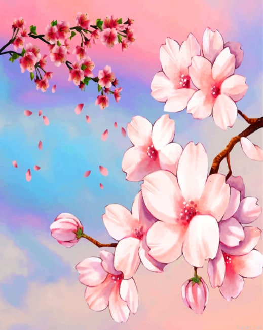 Pink Cherry Blossoms Flowers Painting By Numberss.png