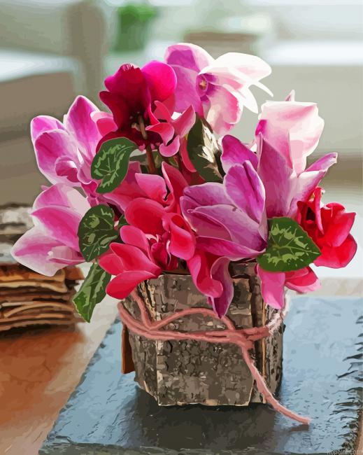 Pink Cyclamen Flowers Paint By Numbers