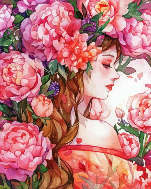 Pink Floral Girl Painting By Numberss.png