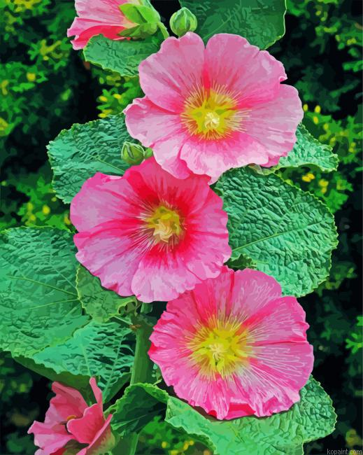 Pink Hollyhocks Painting By Numberss.png