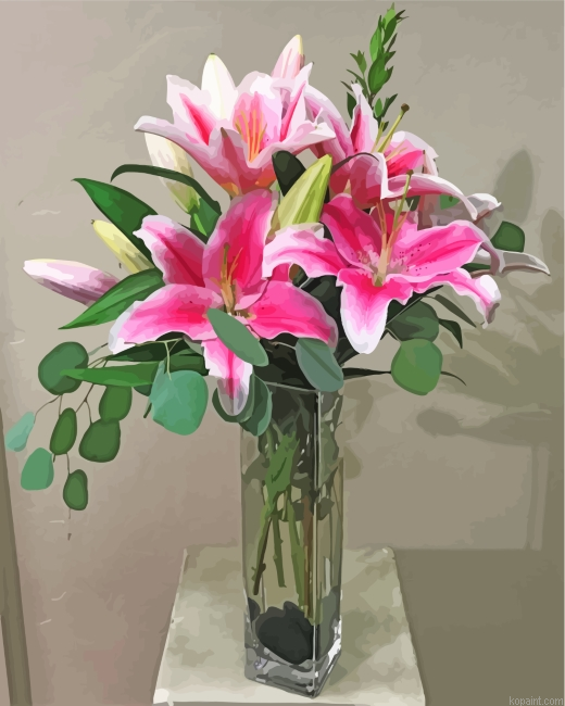 Pink Lilies In Vase Painting By Numberss.png