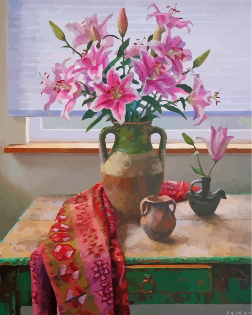 Pink Lilies Vase Painting By Numberss.png