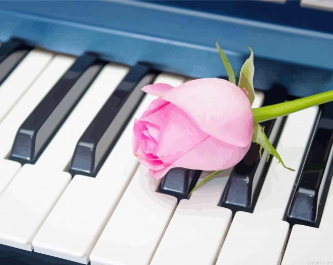Pink Rose On Piano Painting By Numberss.png