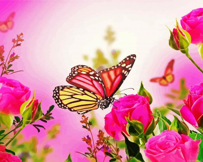 Pink Roses And Butterfly Painting By Numberss.png