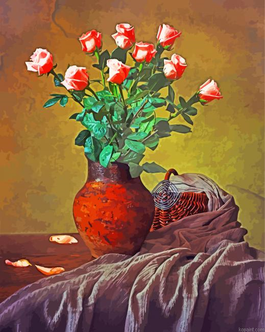 Pink Roses Still Life Paint By Numbers