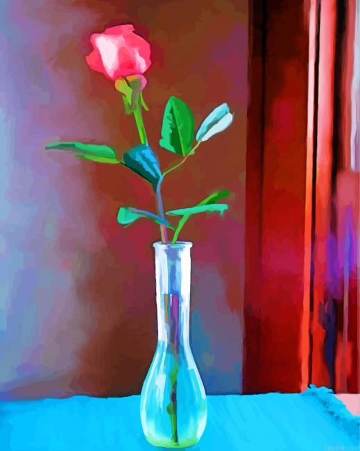 Pink Single Rose In Vase Art Painting By Numberss.png