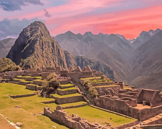 Pink Sunset At Machu Picchu Painting By Numberss.png