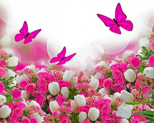 Pink Tulips And Butterflies Painting By Numberss.png
