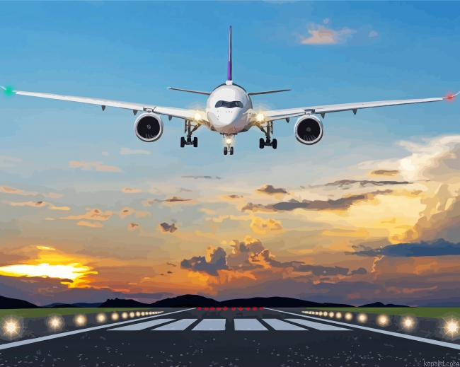 Plane Landing In The Airport Painting By Numberss.png
