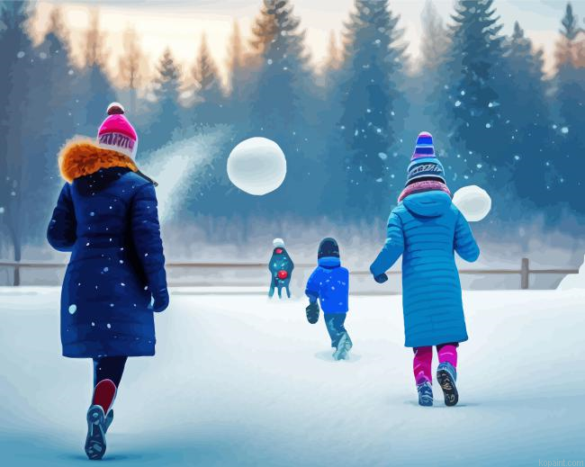 Playing In Snow Paint By Numbers