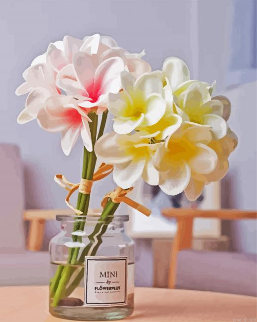 Plumeria Flowers In Jar Paint By Numbers
