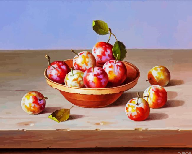 Plums In Terracotta Bowl Paint By Numbers