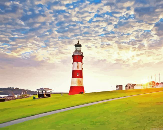 Plymouth Hoe Lighthouse England Painting By Numberss.png
