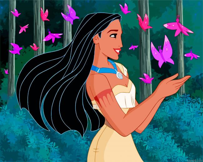 Pocahontas And Butterflies Painting By Numberss.png