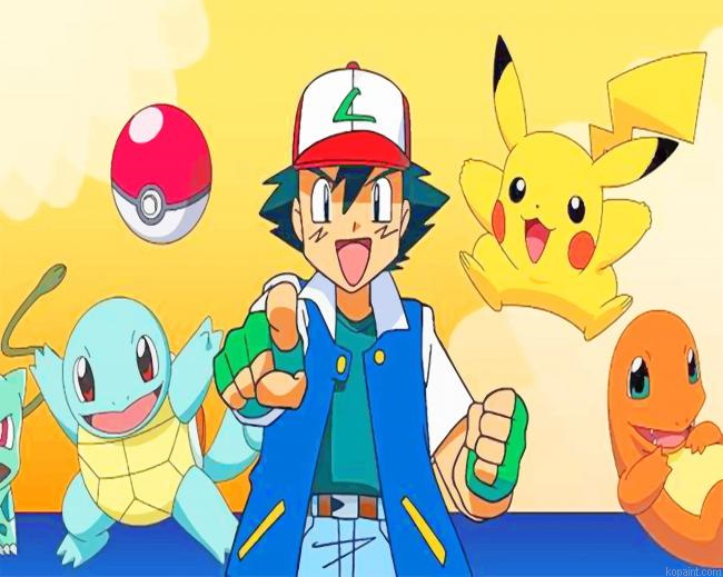 Pokemon Ash Ketchum And Pikachu New Painting By Numberss.png