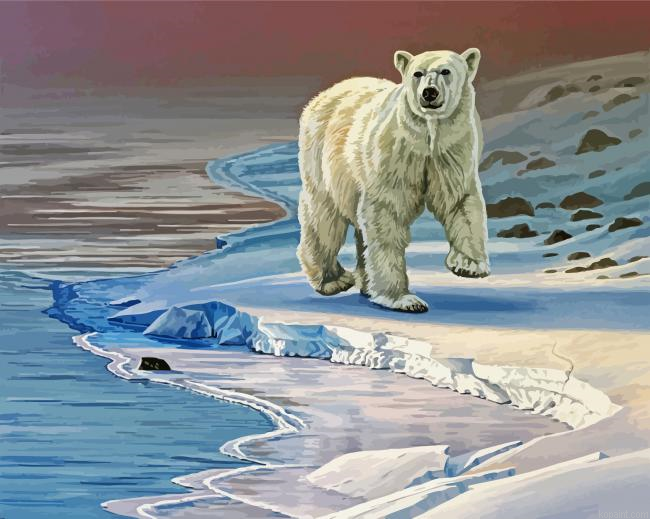 Polar Bear In Snow Paint By Numbers