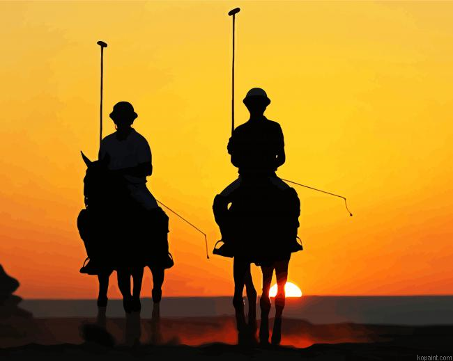 Polo Players And Horses Silhouette Painting By Numberss.png