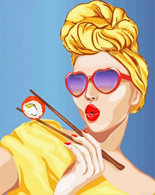 Pop Art Woman Eating Sushi Paint By Numbers