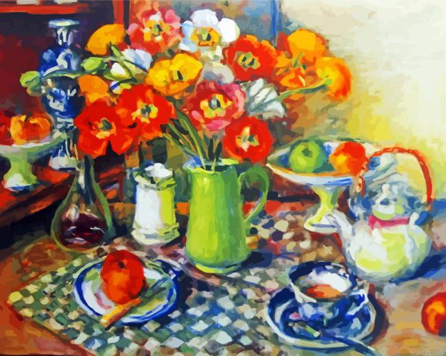 Poppies And Checked Cloth Olley Art Painting By Numberss.png