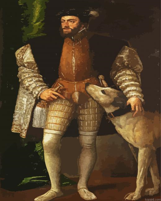 Portrait Of Charles V With A Dog Tiziano Painting By Numberss.png