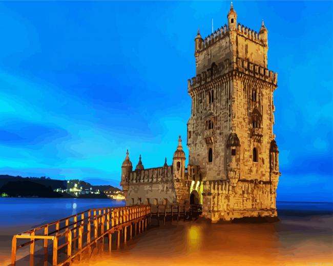 Portugal Belem Tower At Night Painting By Numberss.png