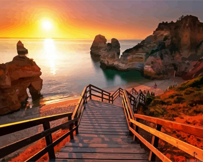 Praia Do Camilo Beach Portugal Paint By Numbers